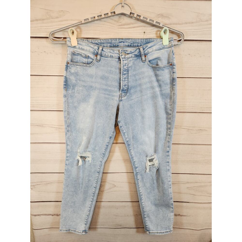 Old Navy Womens Light Blue High-Waisted O.G. Straight Distressed Jeans Size 16